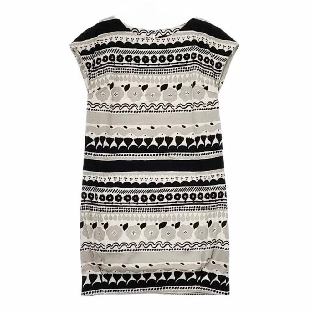 Marimekko‎ Siro Black & Grey Printed Cotton French Sleeve Dress Lined Small EUC